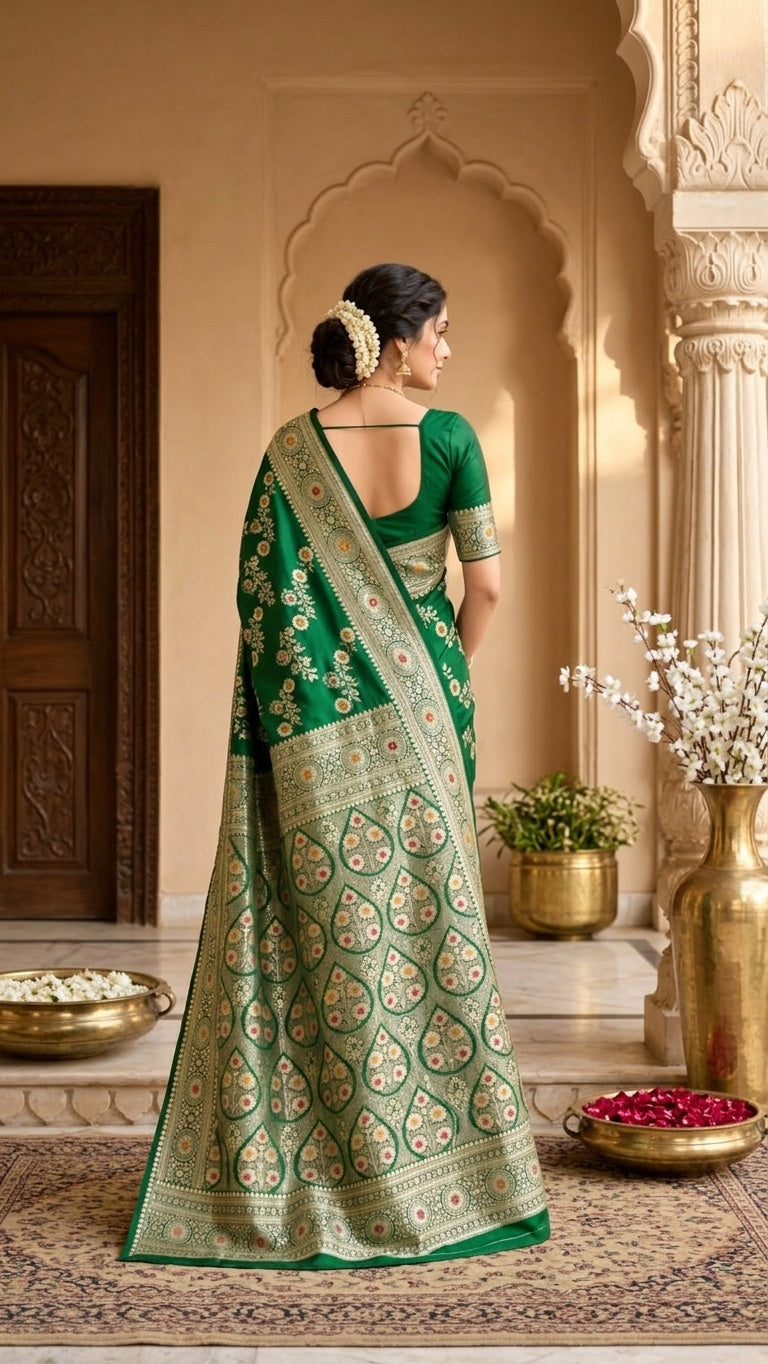Emerald Green with Antique Gold Zari
