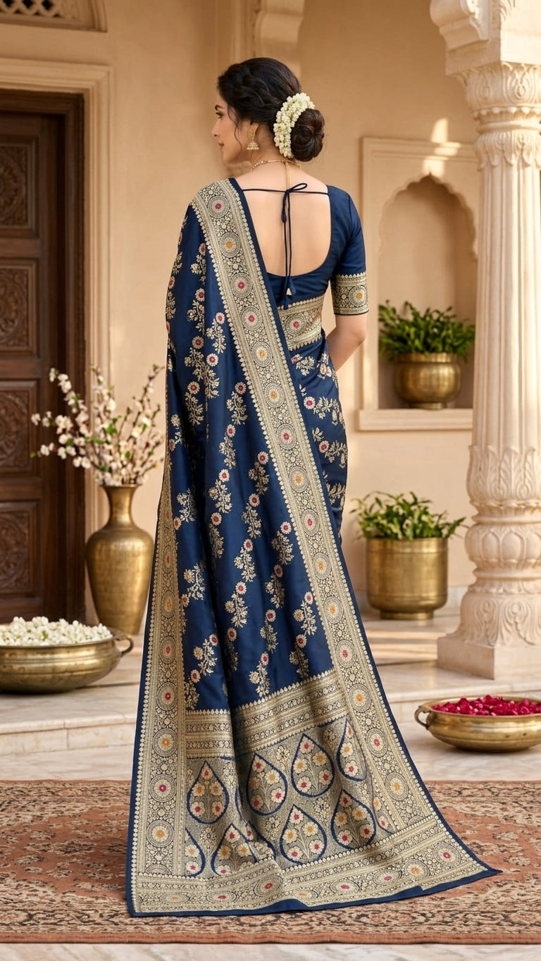 Navy Blue with Antique Gold Zari