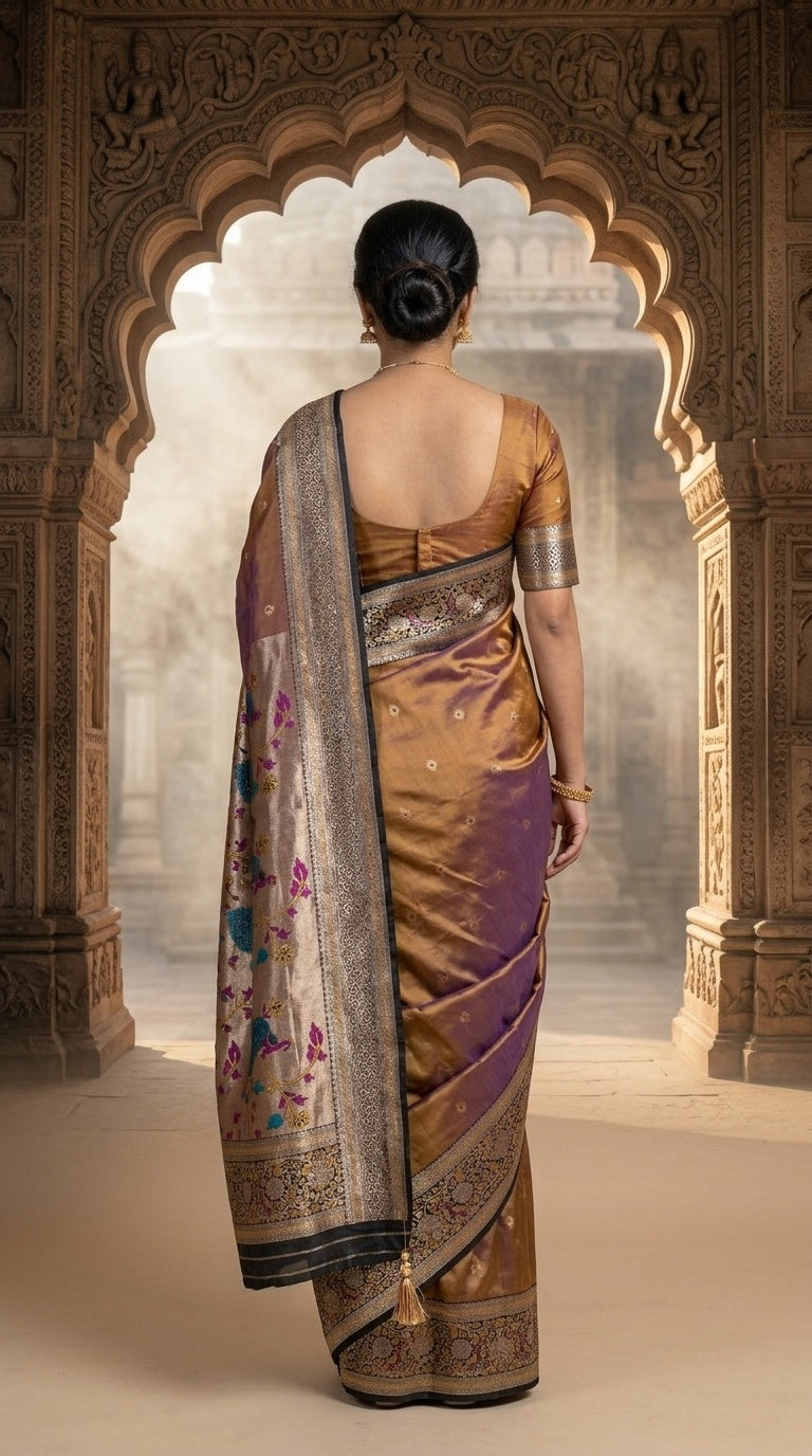 Premium Soft Paithani Silk Saree for Women with Meenakari Zari Weaving, Rich Peacock Pallu, Floral Border & Silk Brocade Blouse