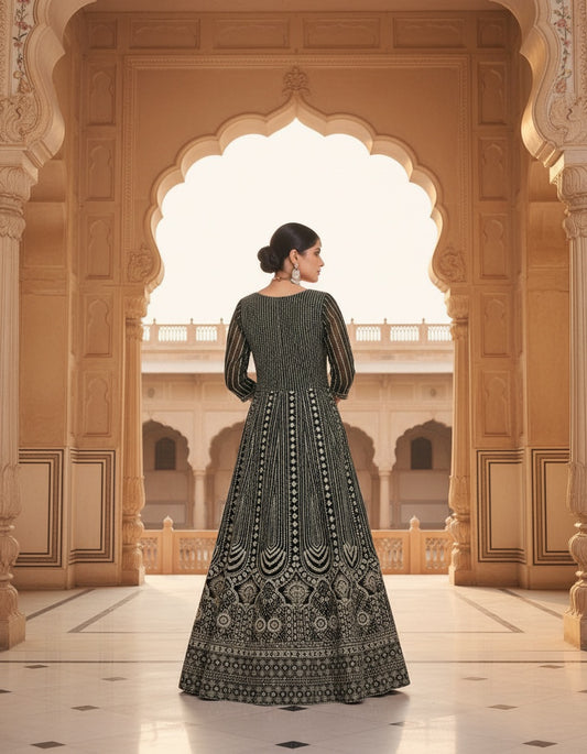 Women’s Black Embroidered Anarkali Gown | Designer Ethnic Floor-Length Dress for Wedding & Festive Wear