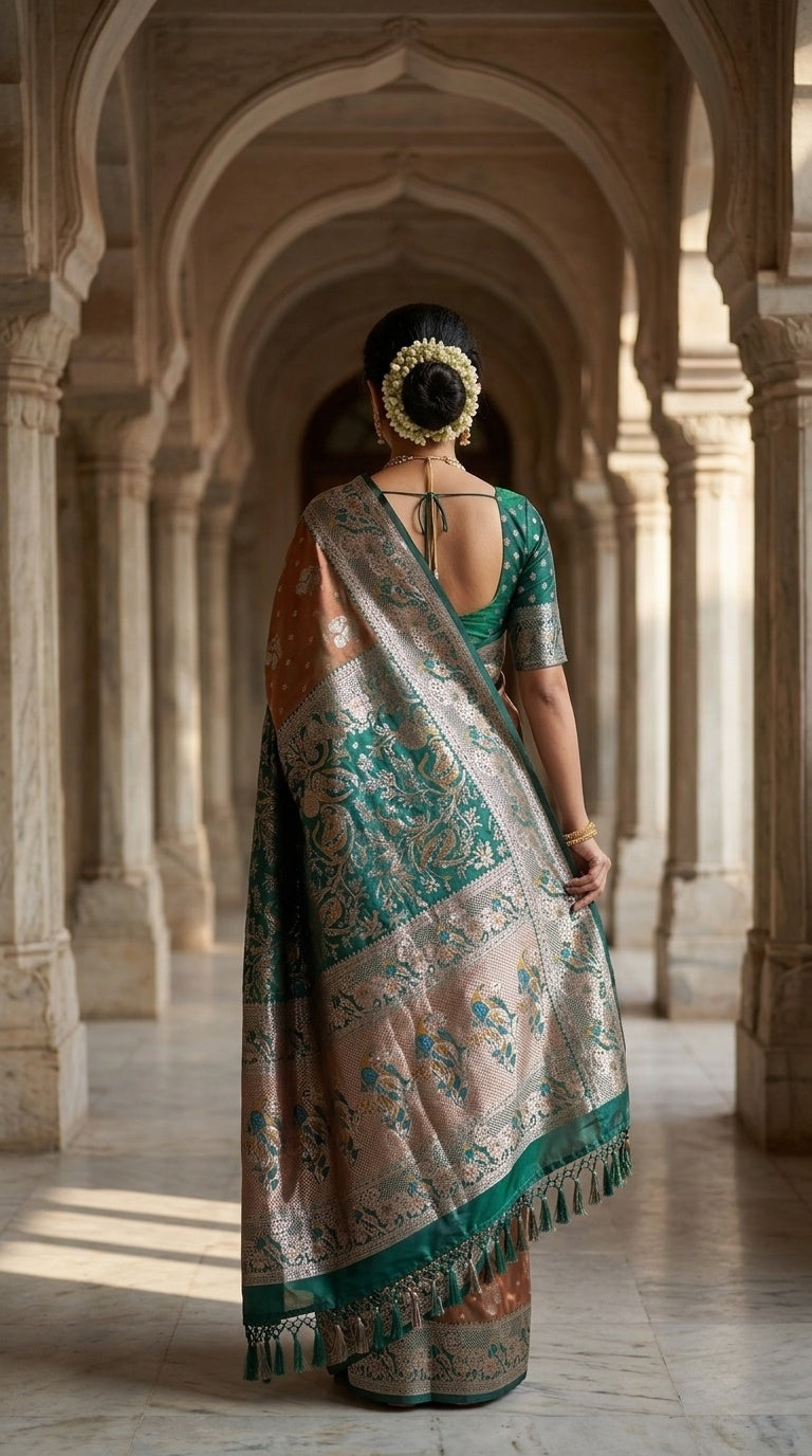 Premium Soft Paithani Silk Saree for Women with Meenakari Zari Weaving, Peacock Pallu, Rich Floral Border & Brocade Blouse