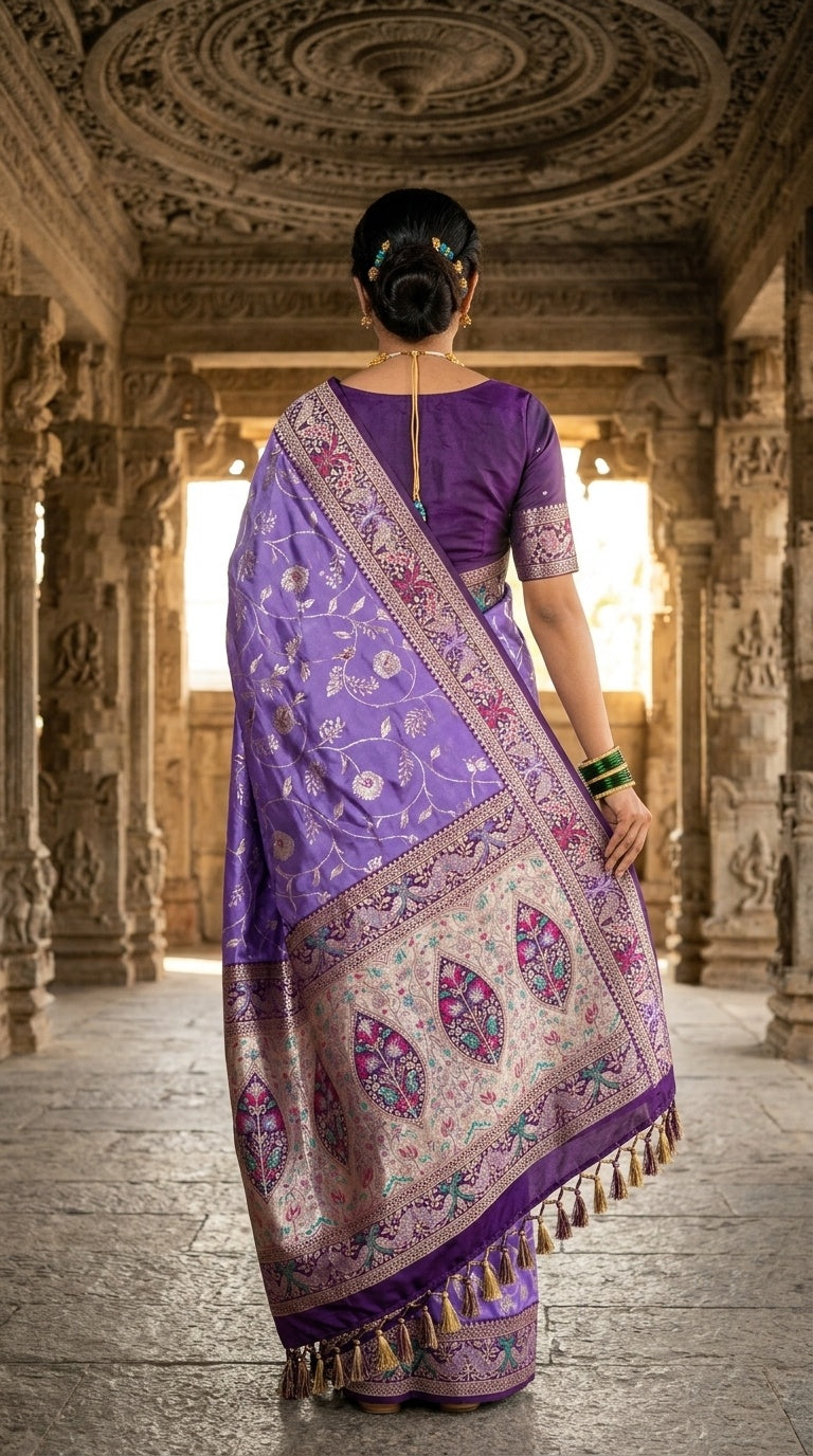 PREMIUM Soft Paithani Silk Saree for Women with Meenakari Zari Weaving, Rich Peacock Pallu, Floral Border & Tassels with Brocade Blouse