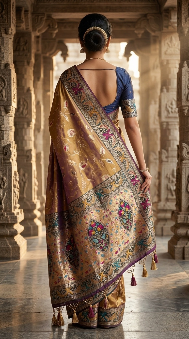 PREMIUM Soft Paithani Silk Saree for Women with Meenakari Zari Weaving, Rich Peacock Pallu, Floral Border & Tassels with Brocade Blouse