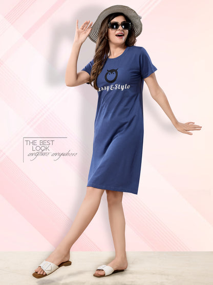 Women's Solid Printed Casual Relaxed Cotton Knee Length Regular Fit Nighty