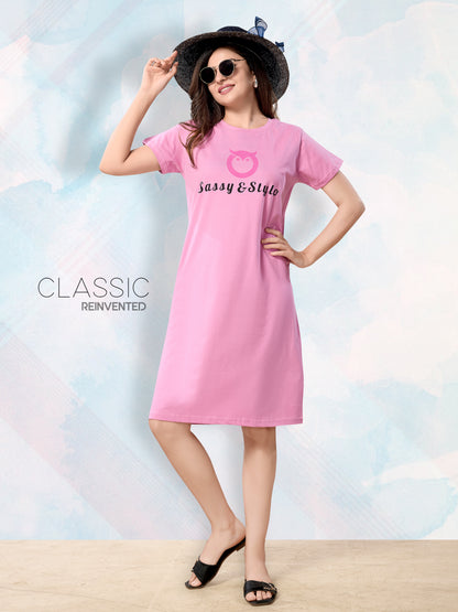 Women's Solid Printed Casual Relaxed Cotton Knee Length Regular Fit Nighty