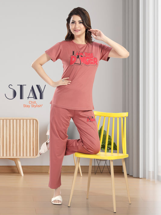 Women’s Cotton Printed Nightwear Set – Soft T-Shirt & Graphic Pajama Combo | Comfy Lounge & Sleepwear Set