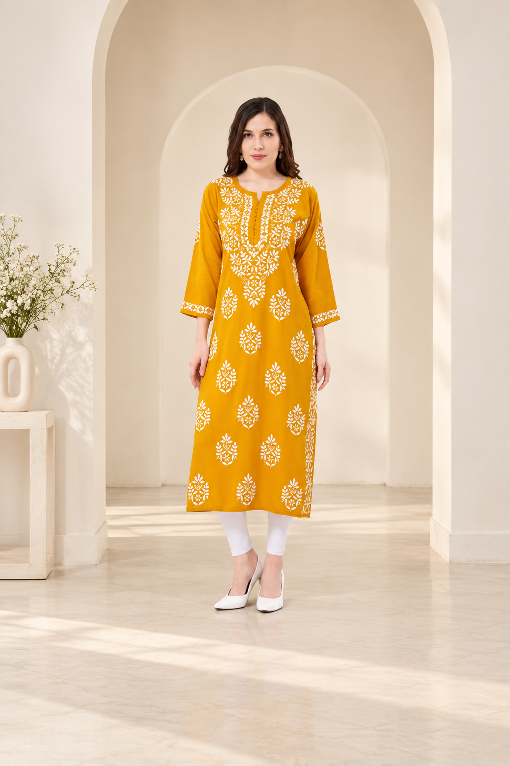 Owl Sky Lakhnavi Kurti – Premium Rayon Fabric, Elegant Ethnic Wear Maroon ( Yellow )