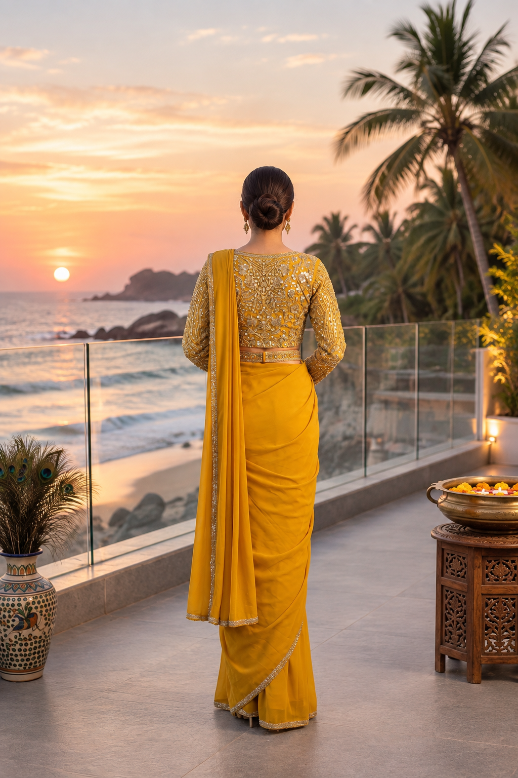 OWLSKY, SASSY & STYLO Women's Ready to Wear Imported Lycra Saree with Heavy Beads Work Designer Stitched Blouse | Pre Draped Saree | Stretch Lycra Saree