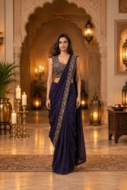OWLSKY, SASSY & STYLO Women's Ready to Wear Premium Chinnon Saree with Heavy Beads & Embroidery Work Blouse | Pre-Stitched Designer Saree with Embroidered Blouse