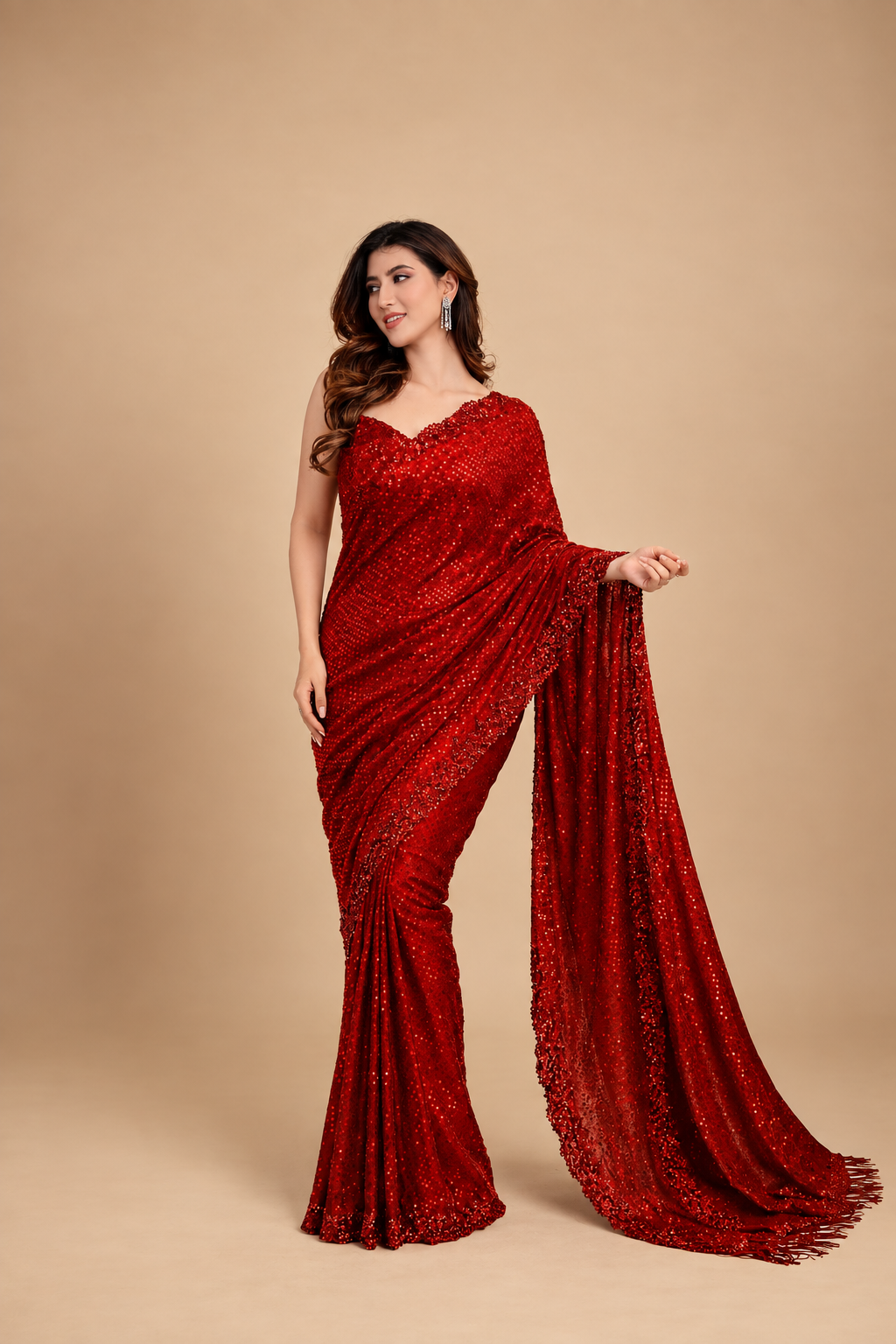 Designer Georgette Saree with Zalar Pallu and Multisequin Embroidered Silk Blouse
