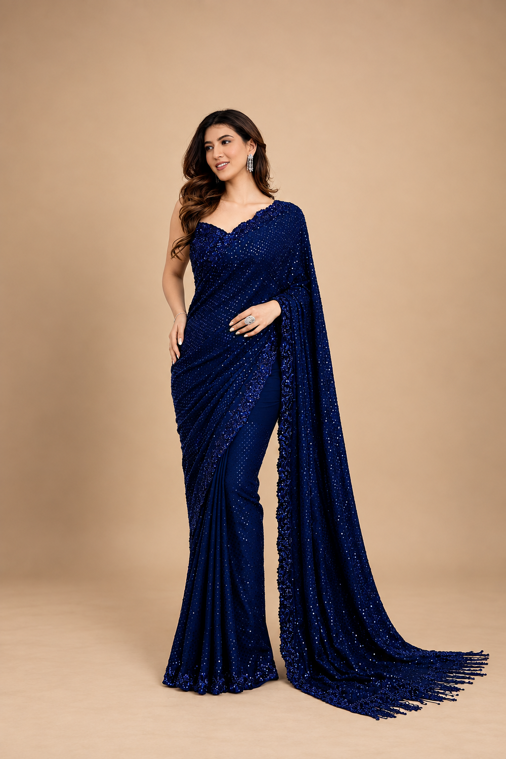 Heavy Embroidered Georgette Saree with Sequinned Cutwork Border & Silk Blouse
