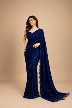Heavy Embroidered Georgette Saree with Sequinned Cutwork Border & Silk Blouse