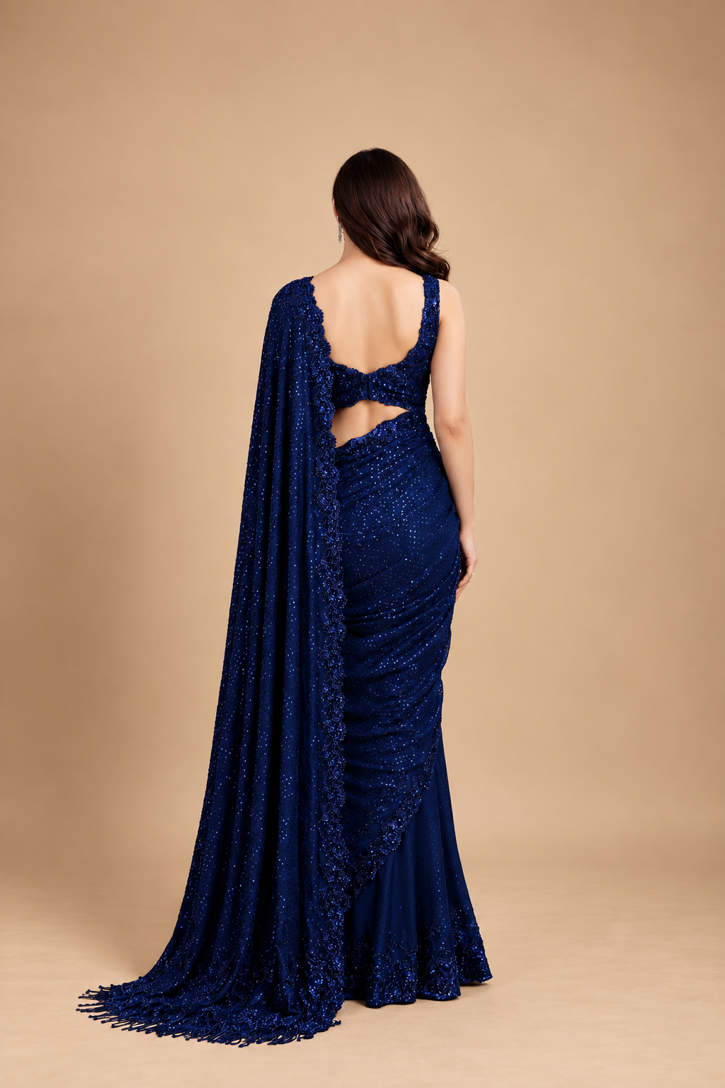 Heavy Embroidered Georgette Saree with Sequinned Cutwork Border & Silk Blouse