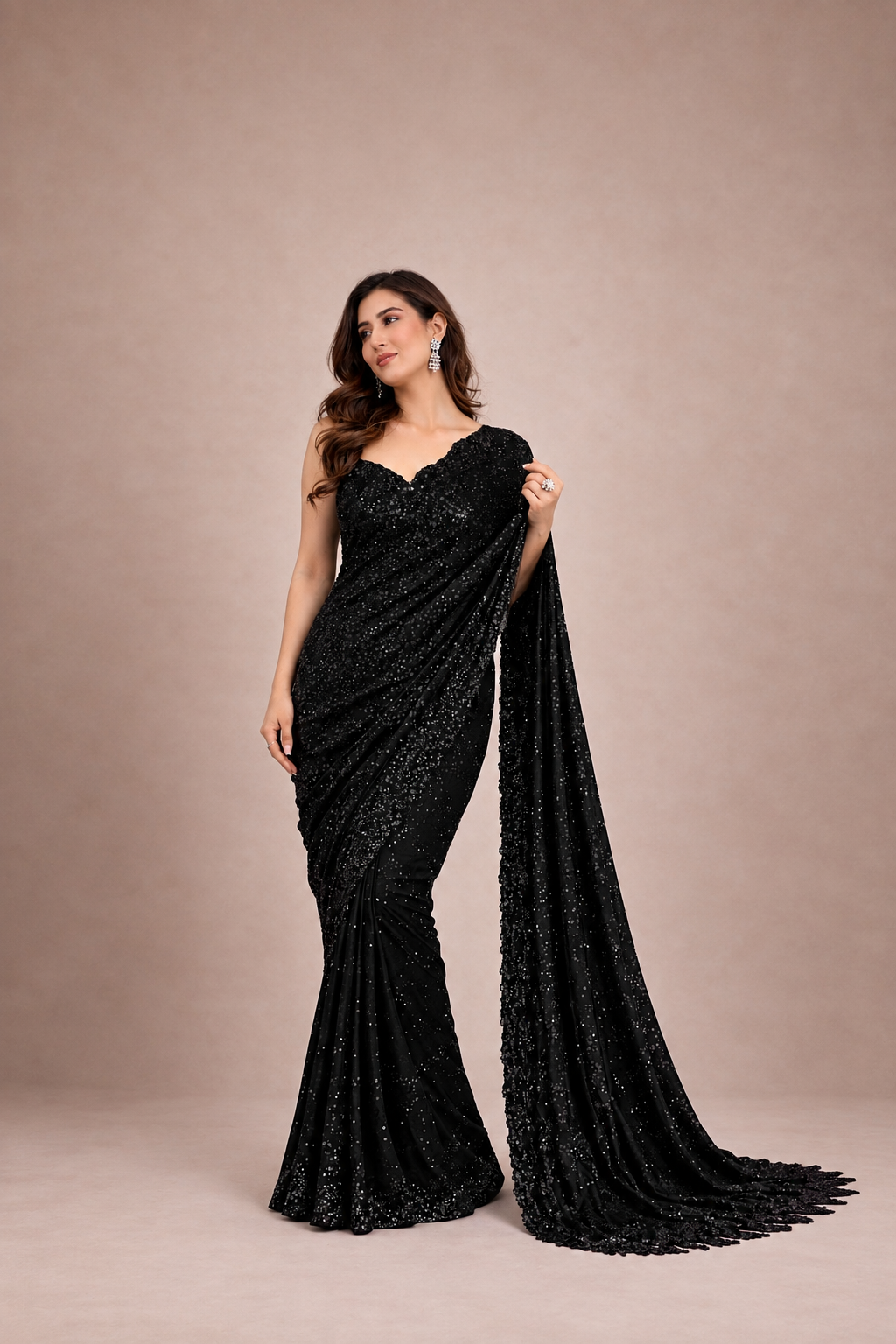 Georgette Saree with Heavy Sequinned Embroidery & Zalar Pallu