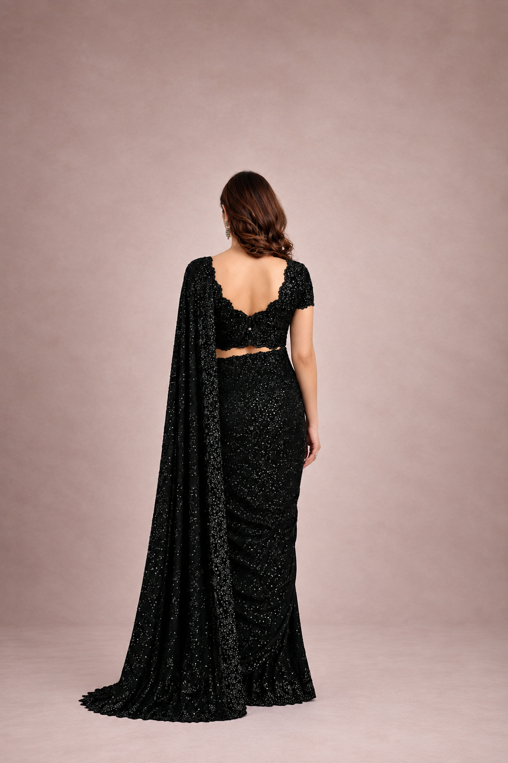 Georgette Saree with Heavy Sequinned Embroidery & Zalar Pallu