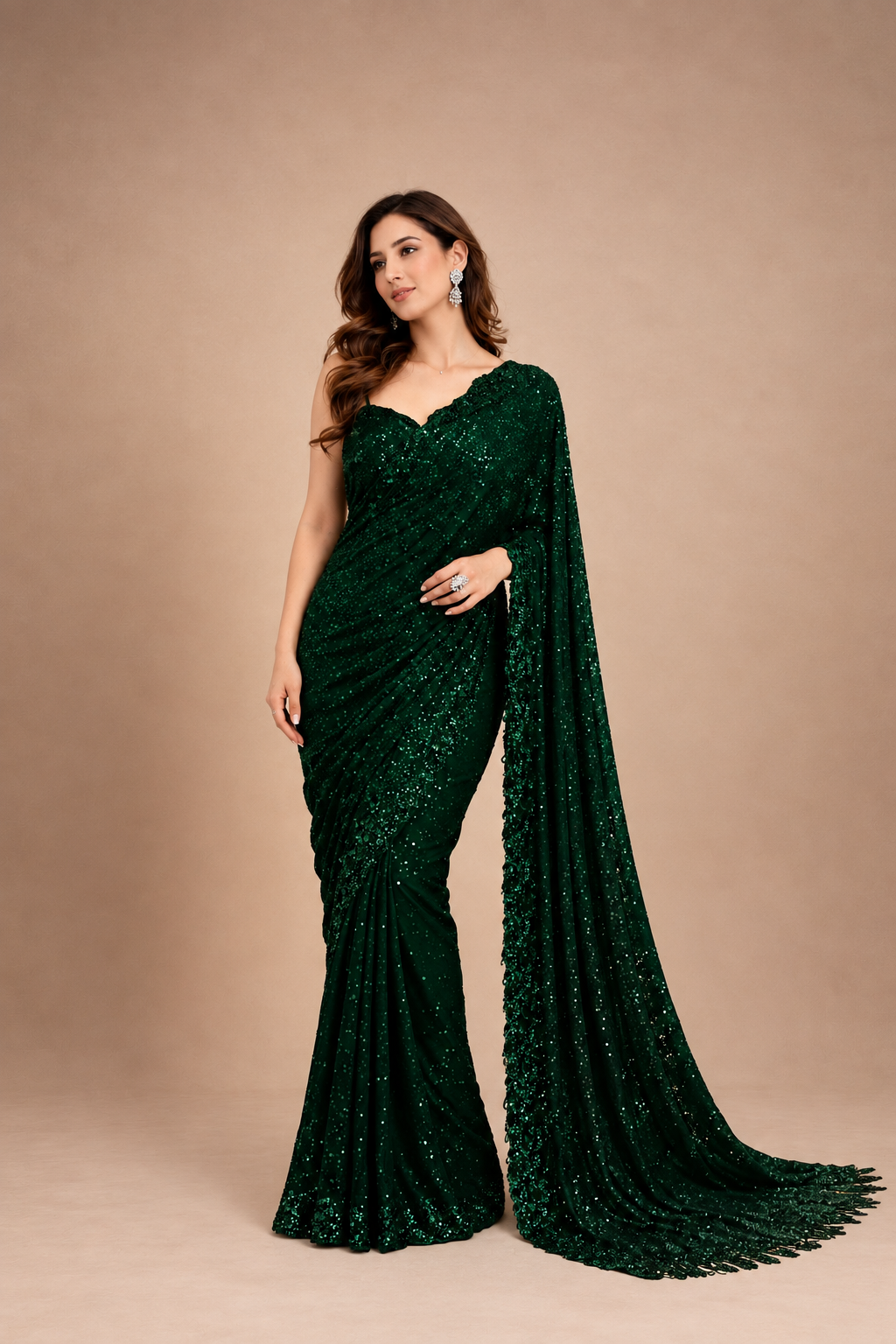 Georgette Saree with Heavy Embroidery, Zalar Pallu & Sequinned Cutwork Border