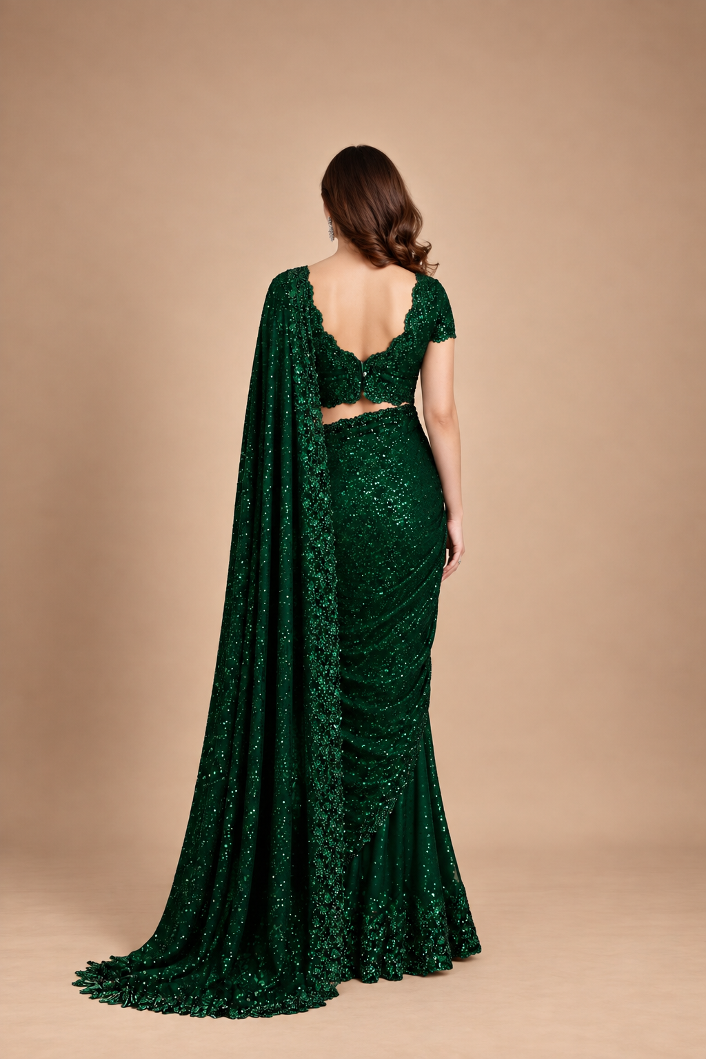 Georgette Saree with Heavy Embroidery, Zalar Pallu & Sequinned Cutwork Border