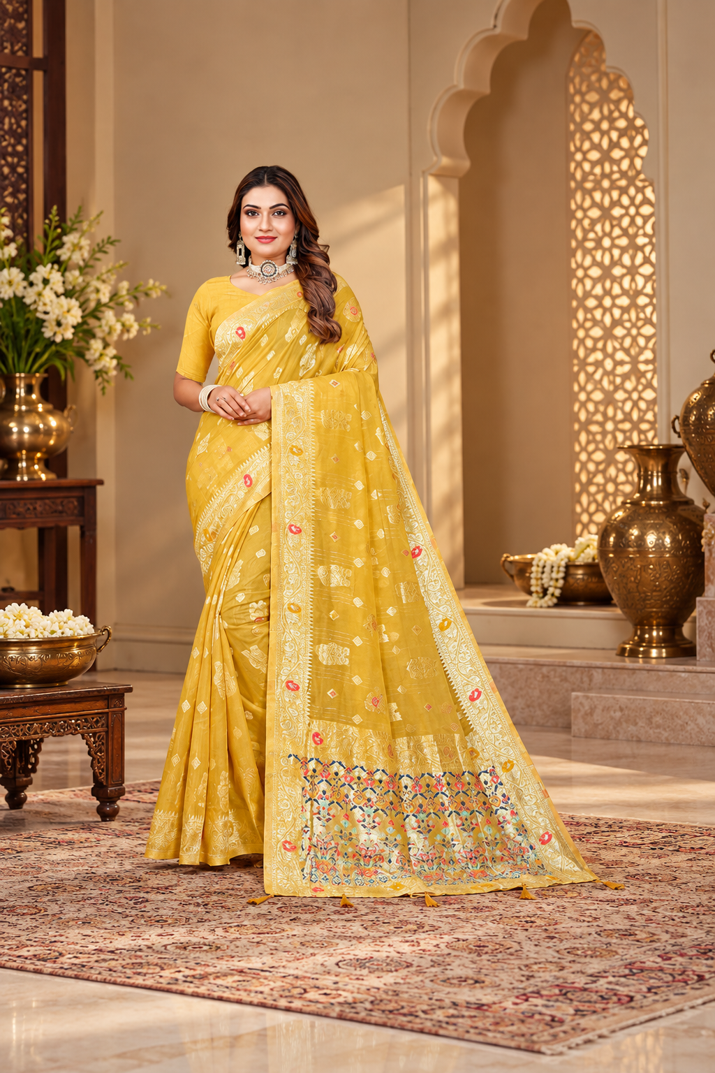 OWLSKY, SASSY & STYLO Women’s Linen Tissue Silk Saree with Thread Weaving & Siroski Work | Included with Unstriched Blouse Piece |