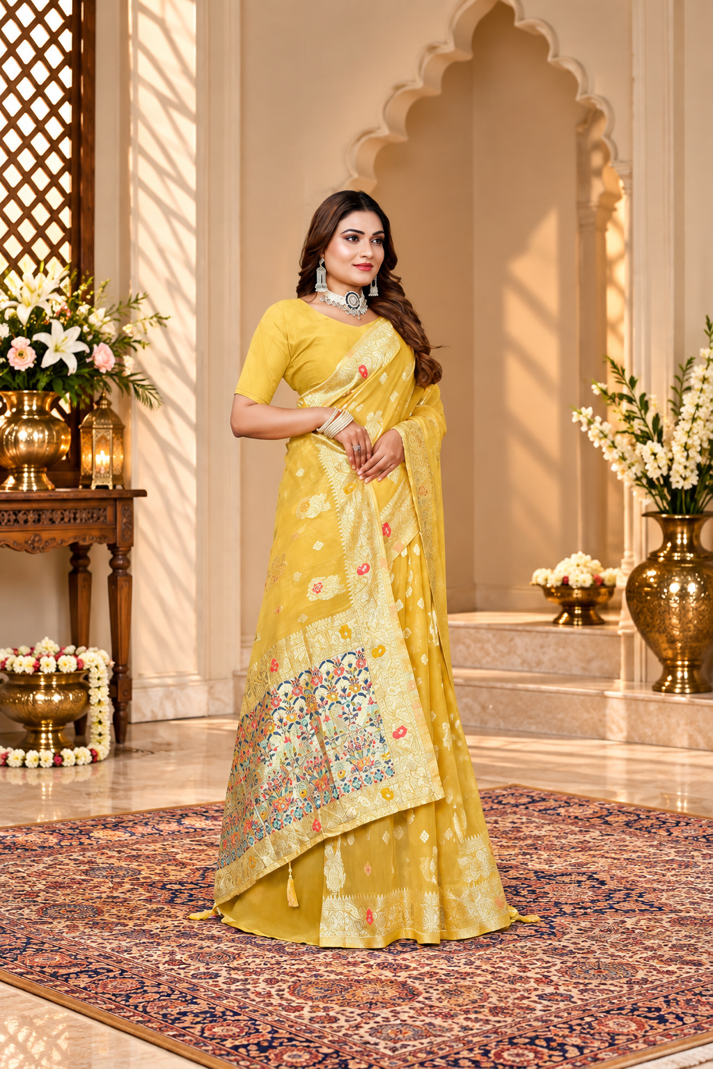 OWLSKY, SASSY & STYLO Women’s Linen Tissue Silk Saree with Thread Weaving & Siroski Work | Included with Unstriched Blouse Piece |