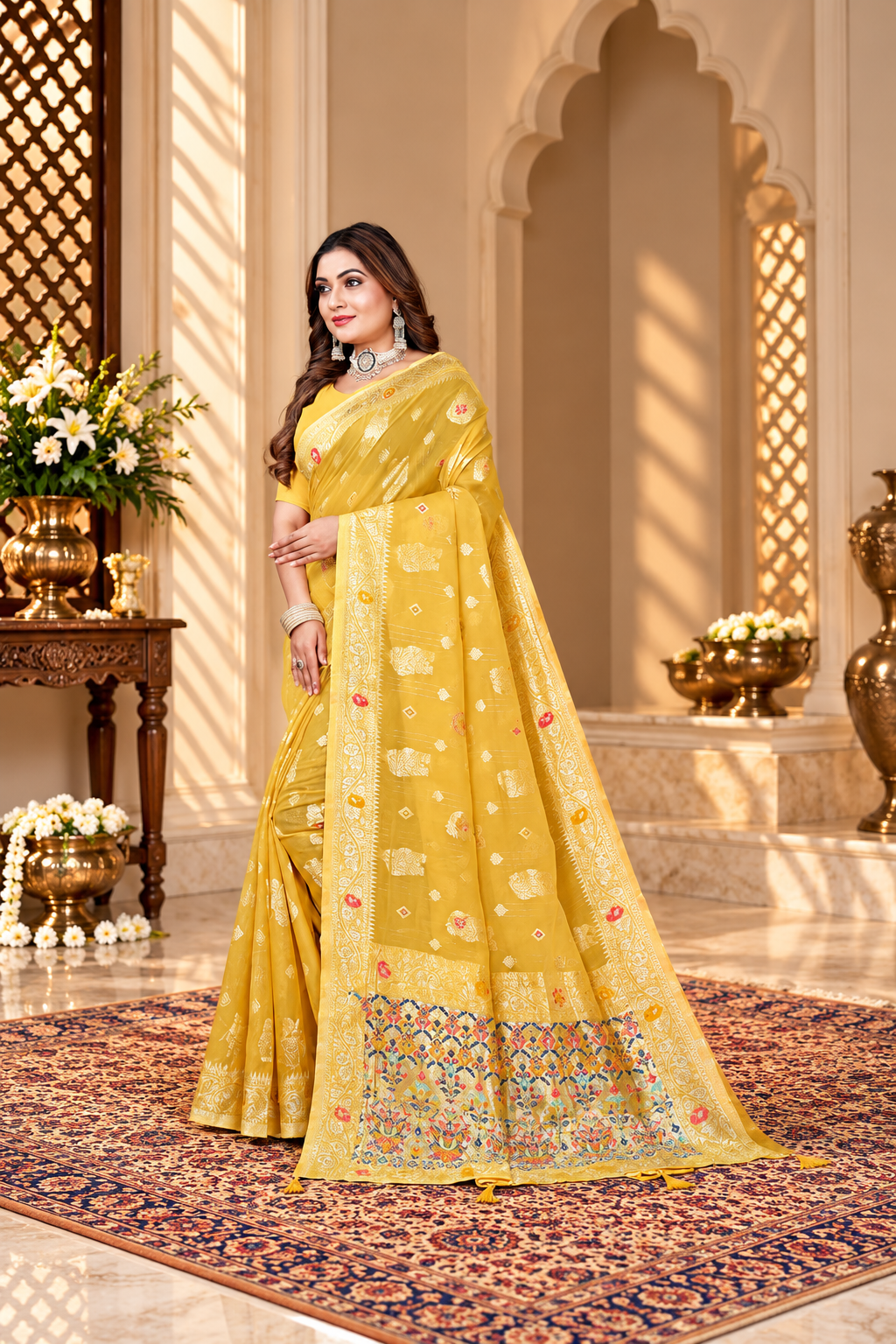 OWLSKY, SASSY & STYLO Women’s Linen Tissue Silk Saree with Thread Weaving & Siroski Work | Included with Unstriched Blouse Piece |