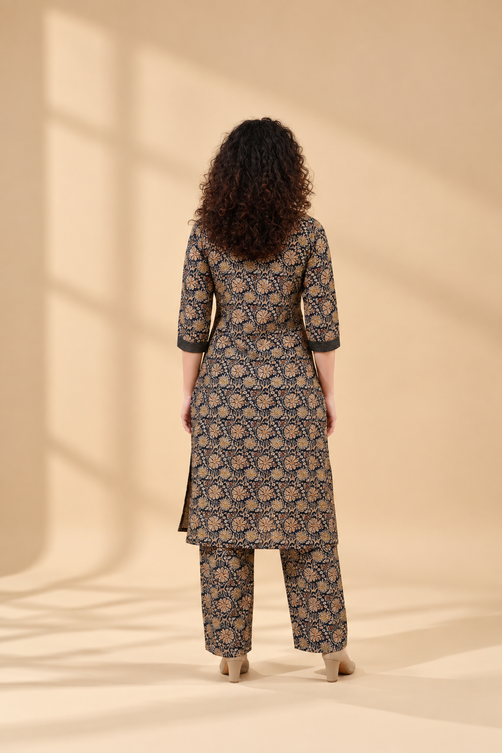 Owlsky Women Blue & Gold Ethnic Printed Pure Cotton Co-ord Set