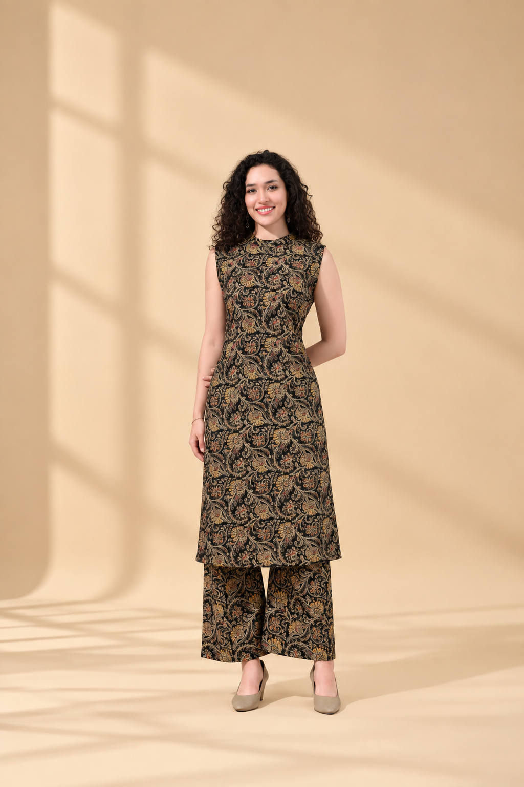 Owlsky Women Black & Gold Ethnic Printed Pure Cotton Co-ord Set