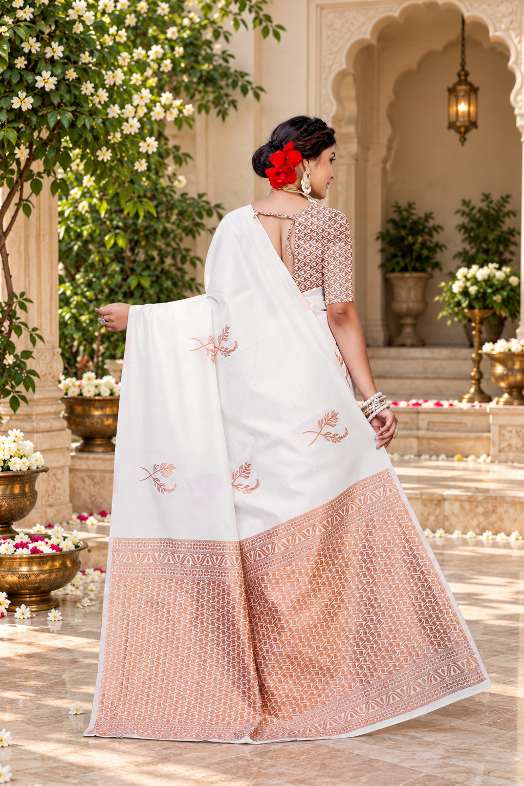 Owlsky Women's Kanjivaram Silk Saree Soft Banarasi Style with Golden & Silver Zari Border | Elegant Silk Look Saree with Unstitched Blouse Piece White
