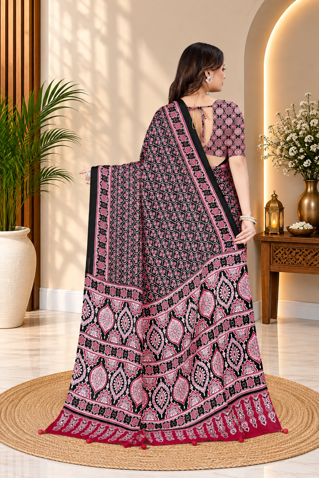 OWLSKY, SASSY & STYLO Womens Japan Satin Saree with Foil Print | Traditional Printed Saree with Unstitched Blouse | Festive Wear Saree for Women | Ethnic Designer Saree Purple