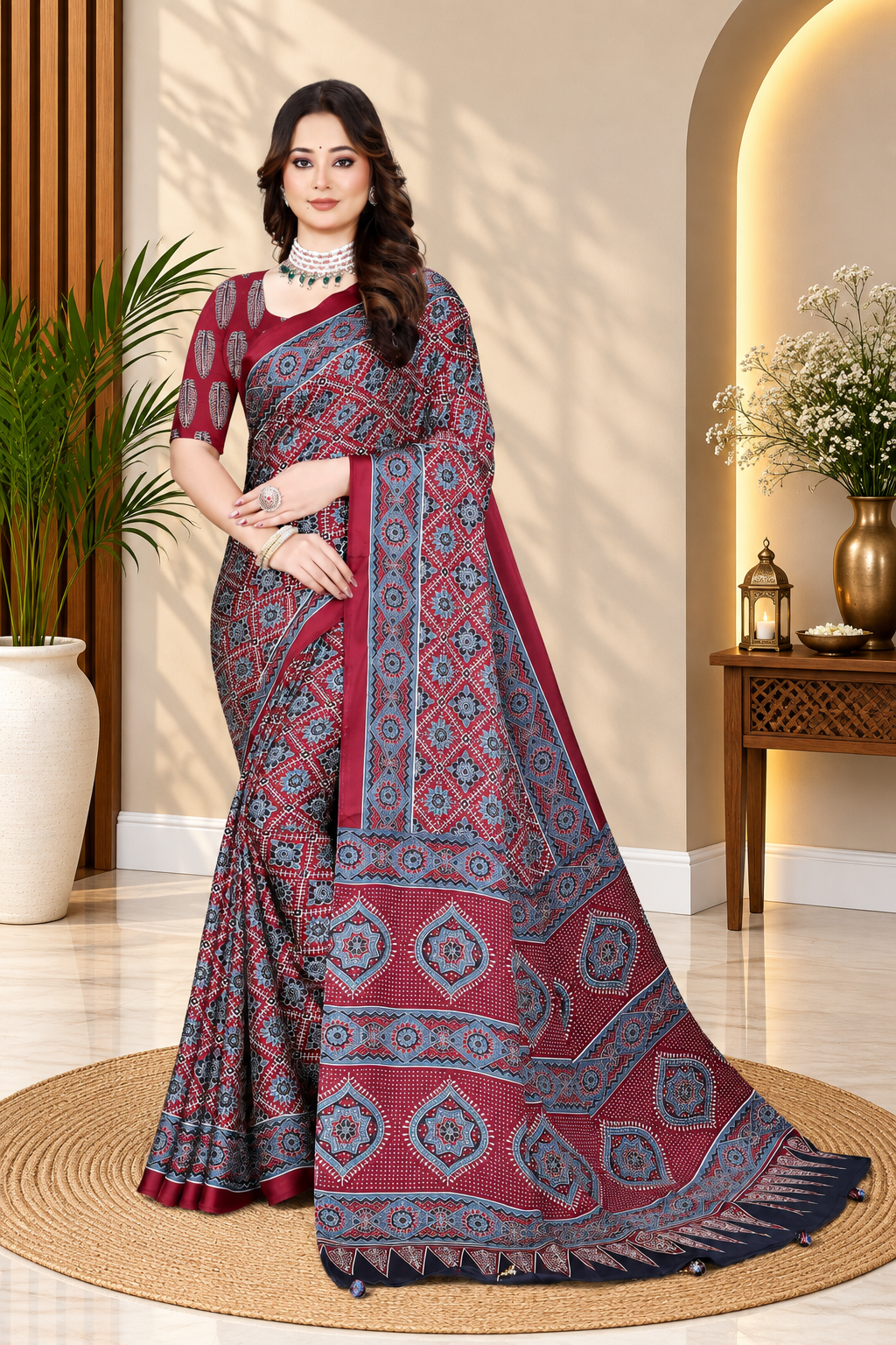OWLSKY, SASSY & STYLO Womens Japan Satin Saree with Foil Print | Traditional Printed Saree with Unstitched Blouse | Festiv Wear Saree for Women | Ethnic Designer Sadi