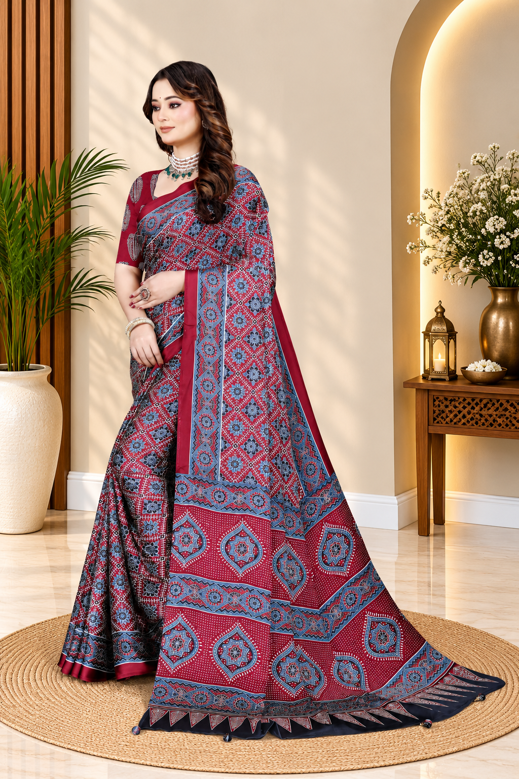 OWLSKY, SASSY & STYLO Womens Japan Satin Saree with Foil Print | Traditional Printed Saree with Unstitched Blouse | Festiv Wear Saree for Women | Ethnic Designer Sadi