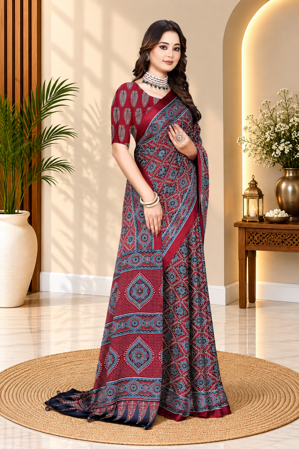 OWLSKY, SASSY & STYLO Womens Japan Satin Saree with Foil Print | Traditional Printed Saree with Unstitched Blouse | Festiv Wear Saree for Women | Ethnic Designer Sadi