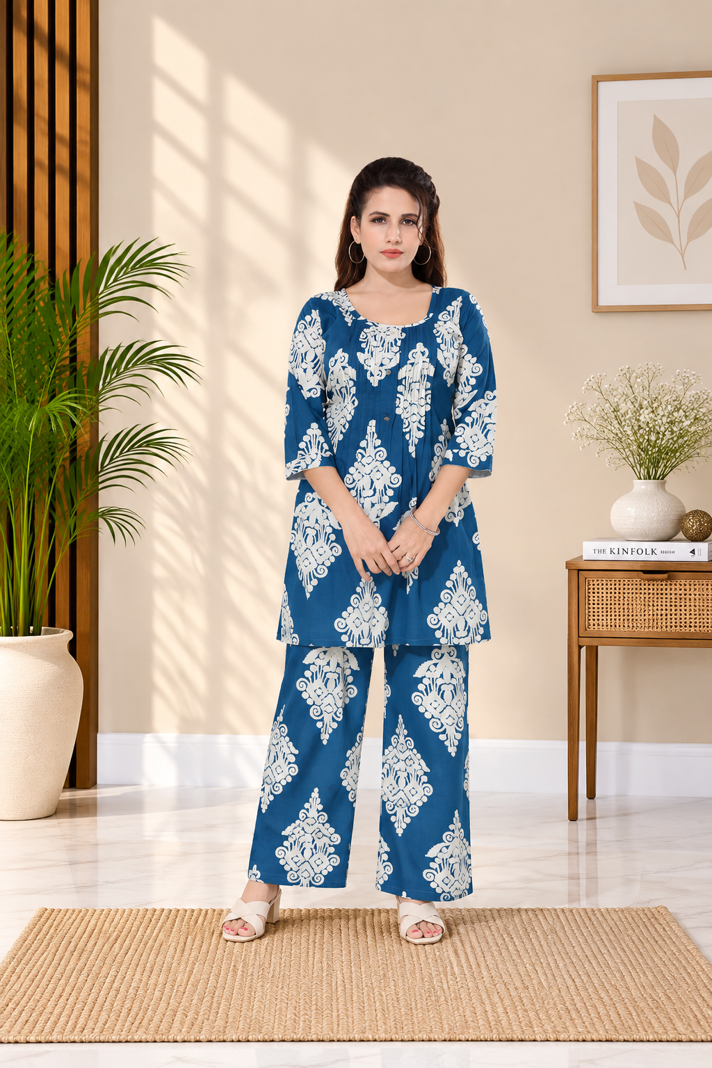 Handcrafted Jaipur Cotton Cord Set Elegant Daily Wear White
