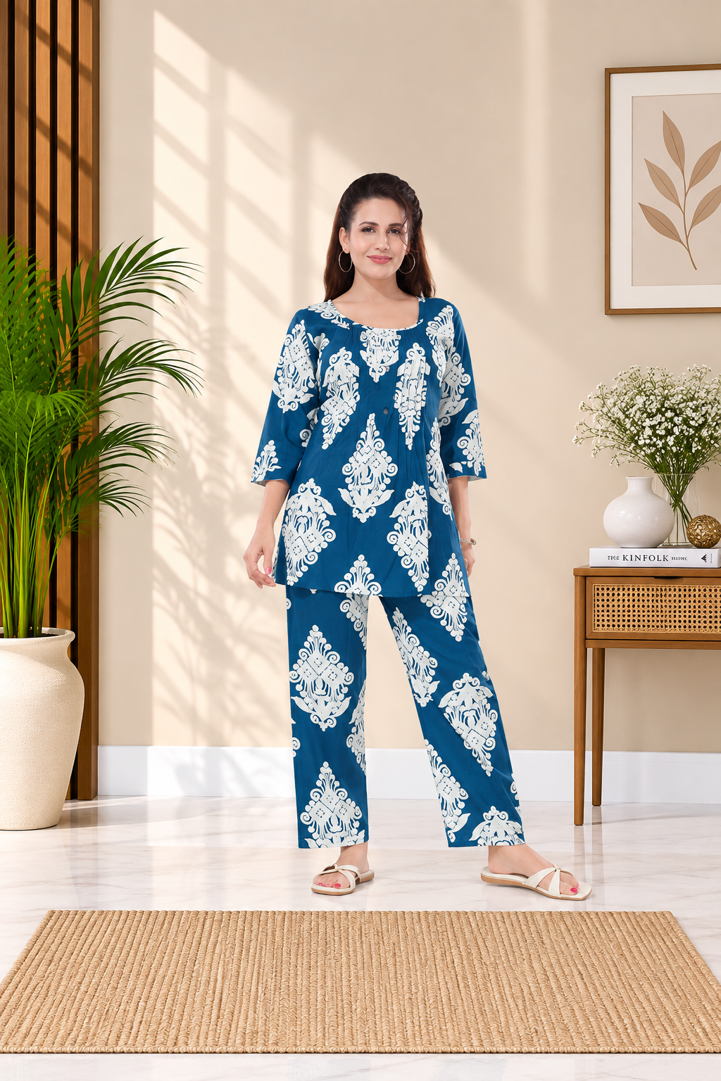 Handcrafted Jaipur Cotton Cord Set Elegant Daily Wear White