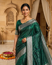 OWLSKY, SASSY & STYLO Women's Handloom Pure Banarasi Silk Saree with Jacquard Woven Floral/Paisley Butti with Rich Contrast Zari Border & Grand Rich Designer Woven Pallu