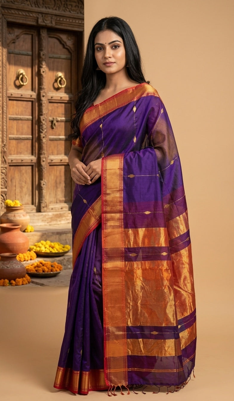 OWLSKY, SASSY & STYLO Women's Handloom Maheshwari Silk Saree with Traditional Zari Border | Premium Woven Silk Saree with Rich Pallu & Running Blouse | Designer Ethnic Saree for Wedding, Festival