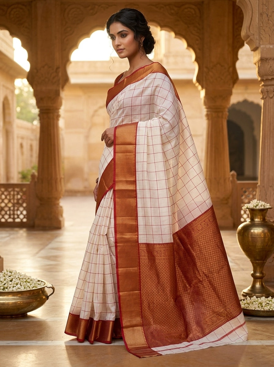 OWLSKY, SASSY & STYLO Women's Handloom Maheshwari Silk Saree with Traditional Zari Border | Premium Woven Silk Saree with Rich Pallu & Running Blouse | Designer Ethnic Saree for Wedding, Festival
