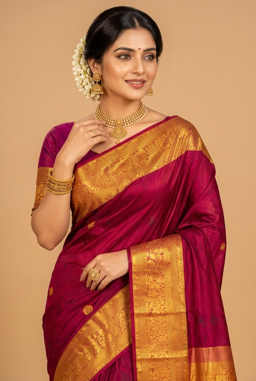 Owlsky Pure Handloom Kanchipuram silk saree