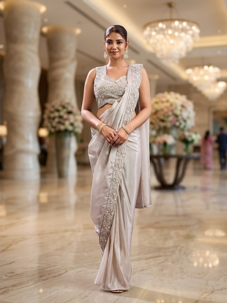 White with Silver Embroidery