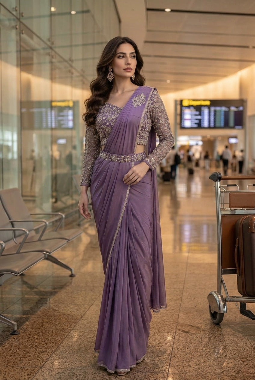 Lavender with Silver Embroidery