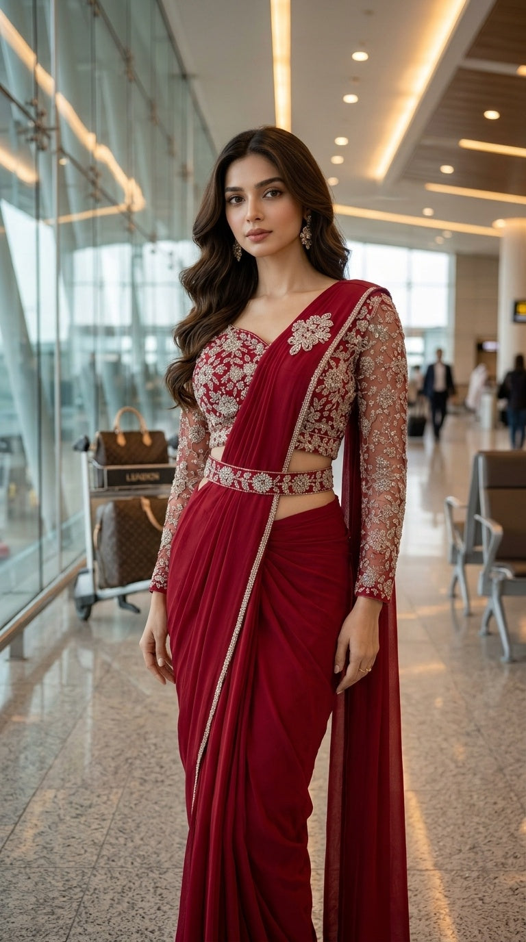 Wine Red with Silver Embroidery