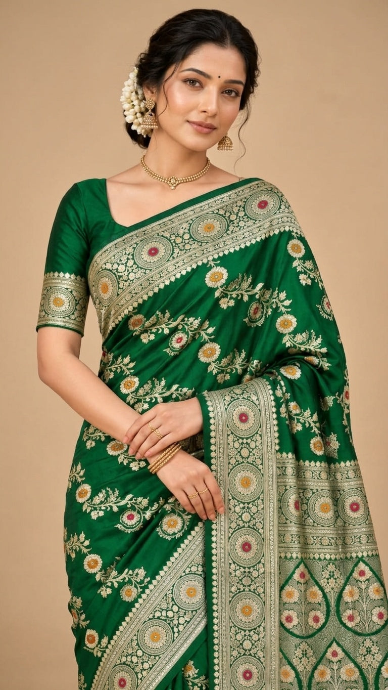 Emerald Green with Antique Gold Zari