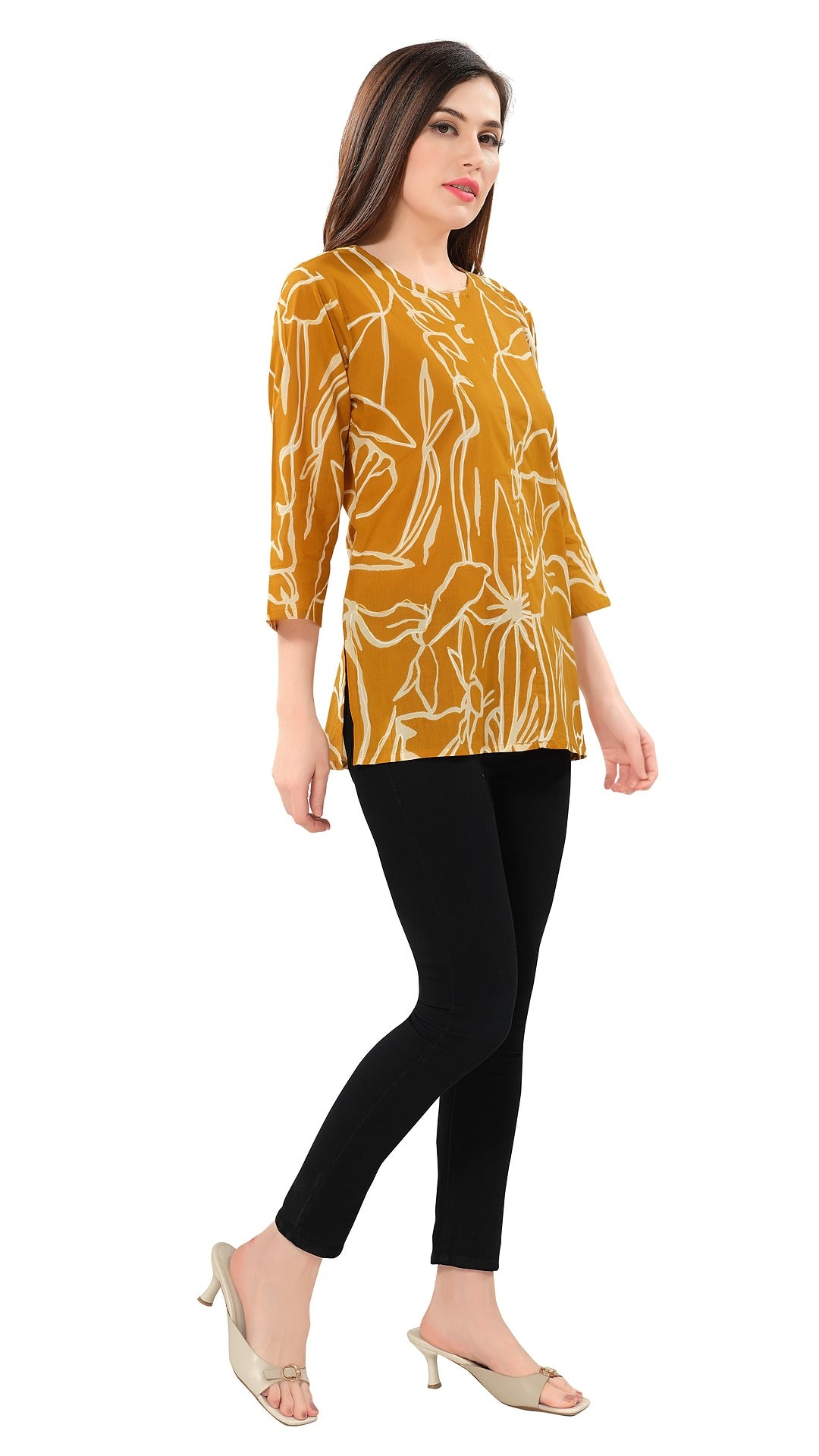 Owl Sky Women’s Pure Cotton Jaipuri Printed Short Kurti – Orange