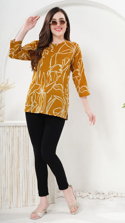 Owl Sky Women’s Pure Cotton Jaipuri Printed Short Kurti – Free Size Orange