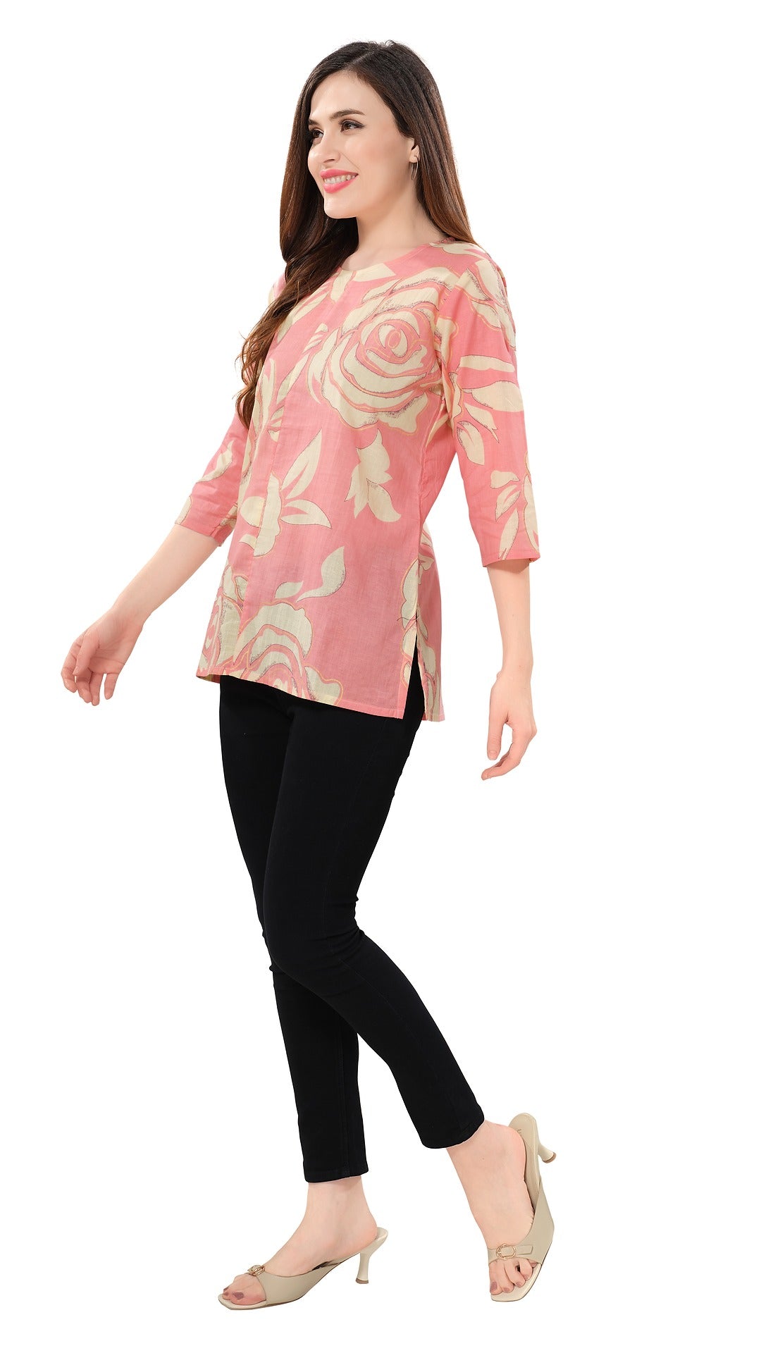 Owl Sky Women’s Pure Cotton Jaipuri Printed Short Kurti – Free Size Rose