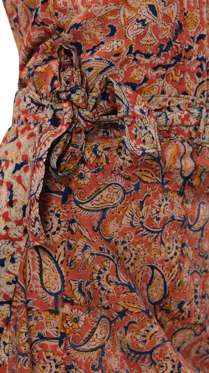 Owlsky Women’s Wrap Around Pure Cotton Ajrakh Print Skirt and Top – Handcrafted Print Ethnic Set for Casual, Festive & Summer Wear Brown