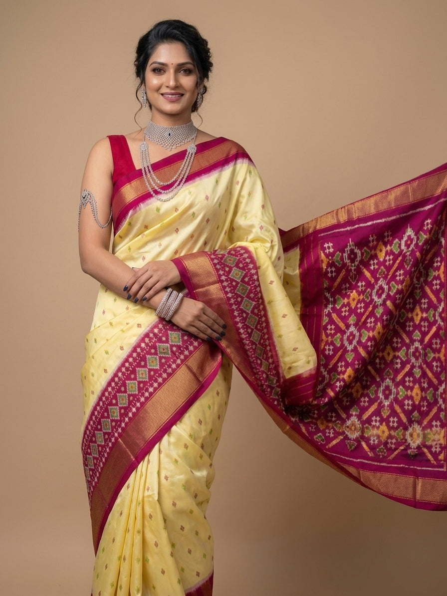 OWLSKY, SASSY & STYLO Women's Ikkat Pochampally Style Soft Dola Bentex Silk Saree with Rich Bentex Woven Border & Digital Print | Traditional Ethnic Saree with Running Blouse Piece