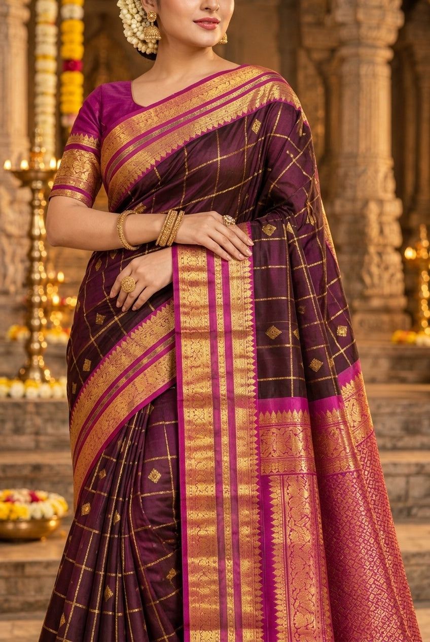 Owlsky Pure Handloom Kajiveram Traditional Silk Saree