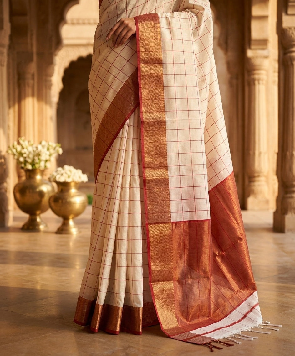 OWLSKY, SASSY & STYLO Women's Handloom Maheshwari Silk Saree with Traditional Zari Border | Premium Woven Silk Saree with Rich Pallu & Running Blouse | Designer Ethnic Saree for Wedding, Festival