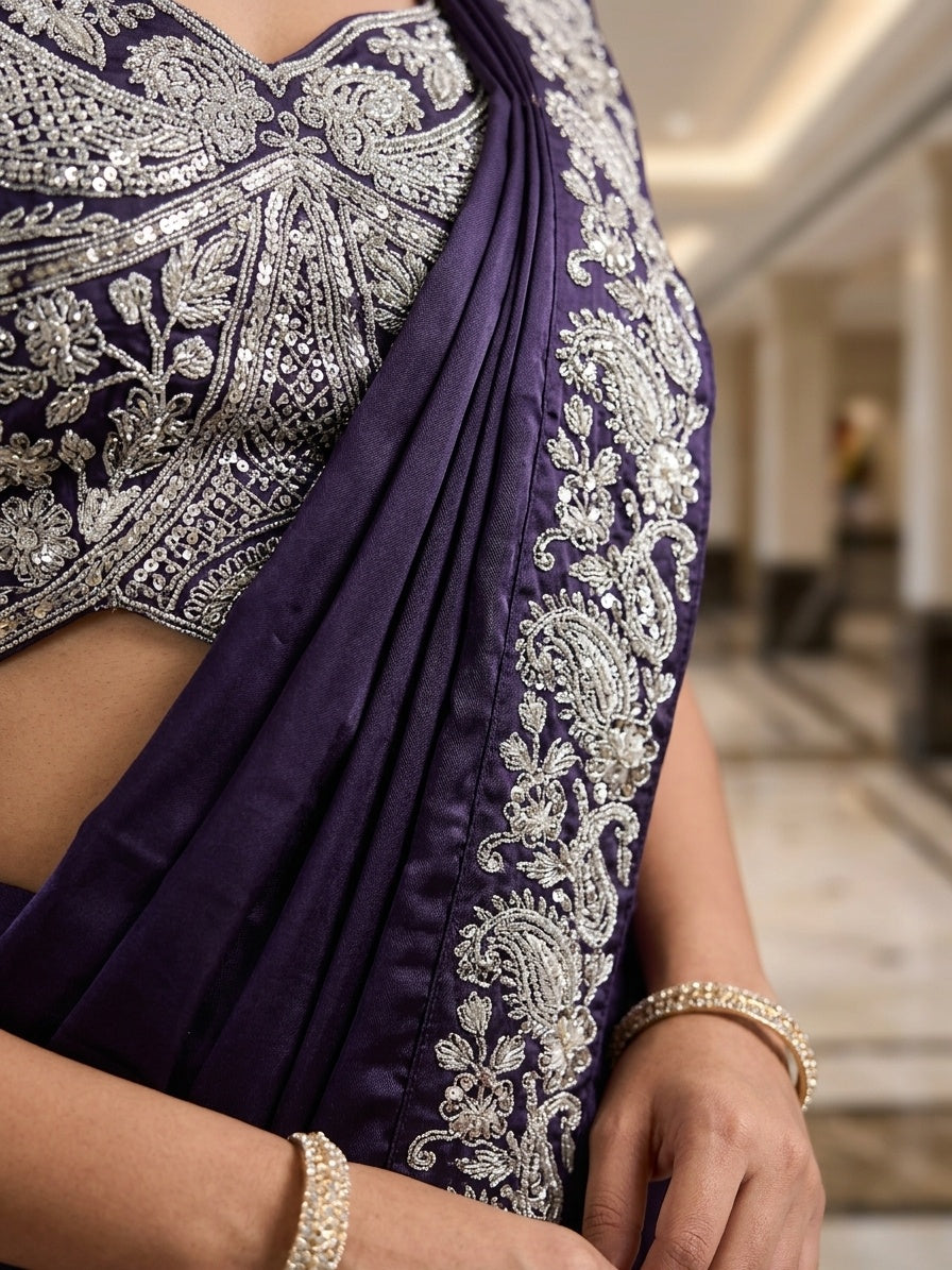 Dark Purple with Silver Embroidery