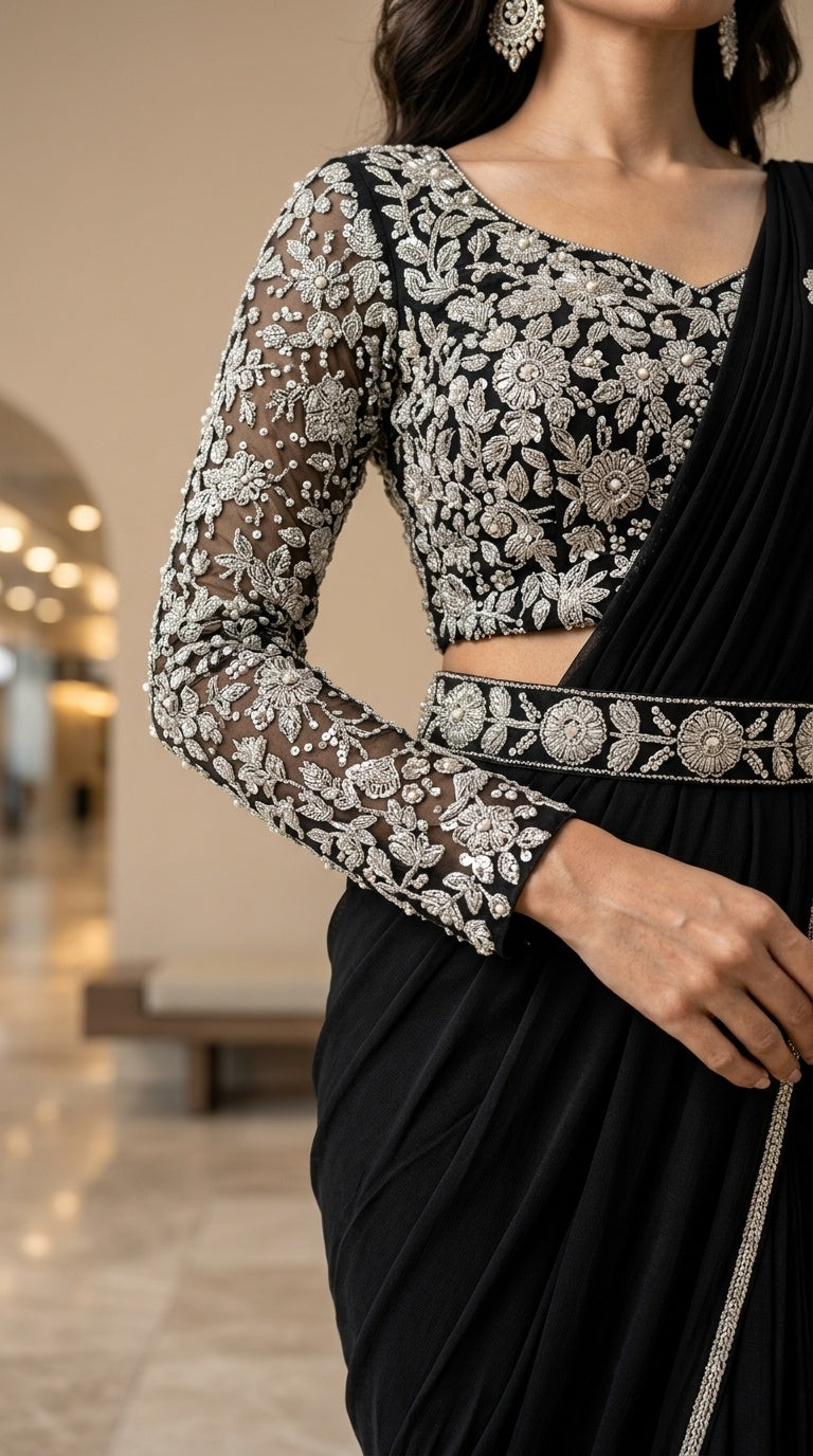Black With Silver Embroidery